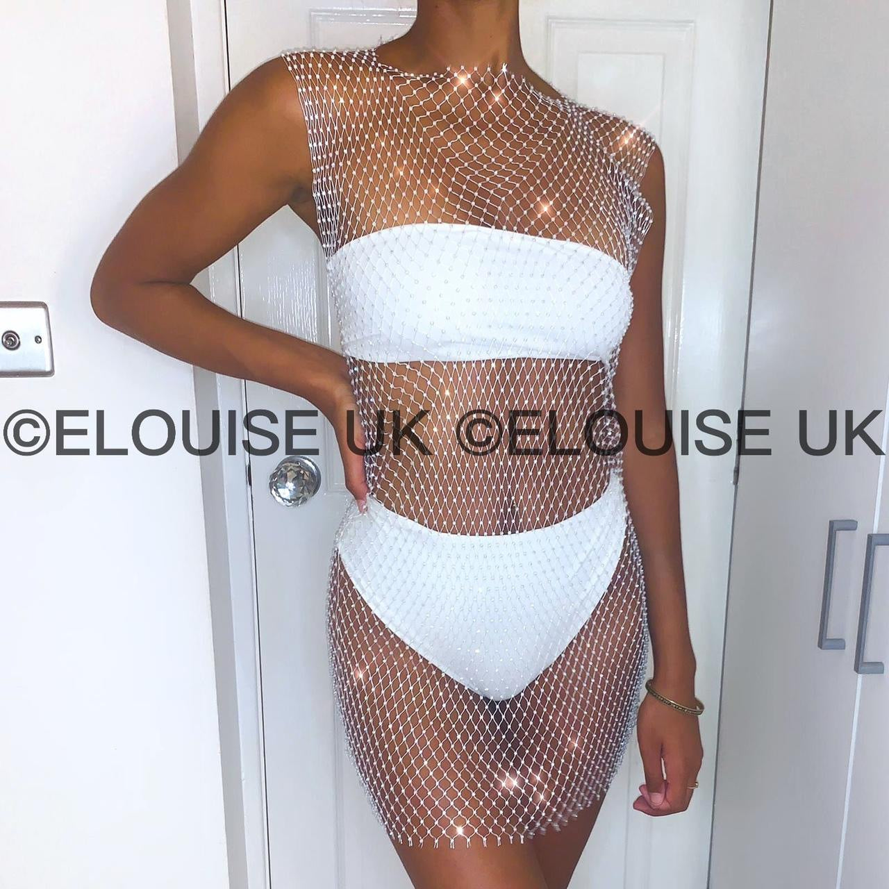 DIAMANTÉ MESH DRESS - WHITE