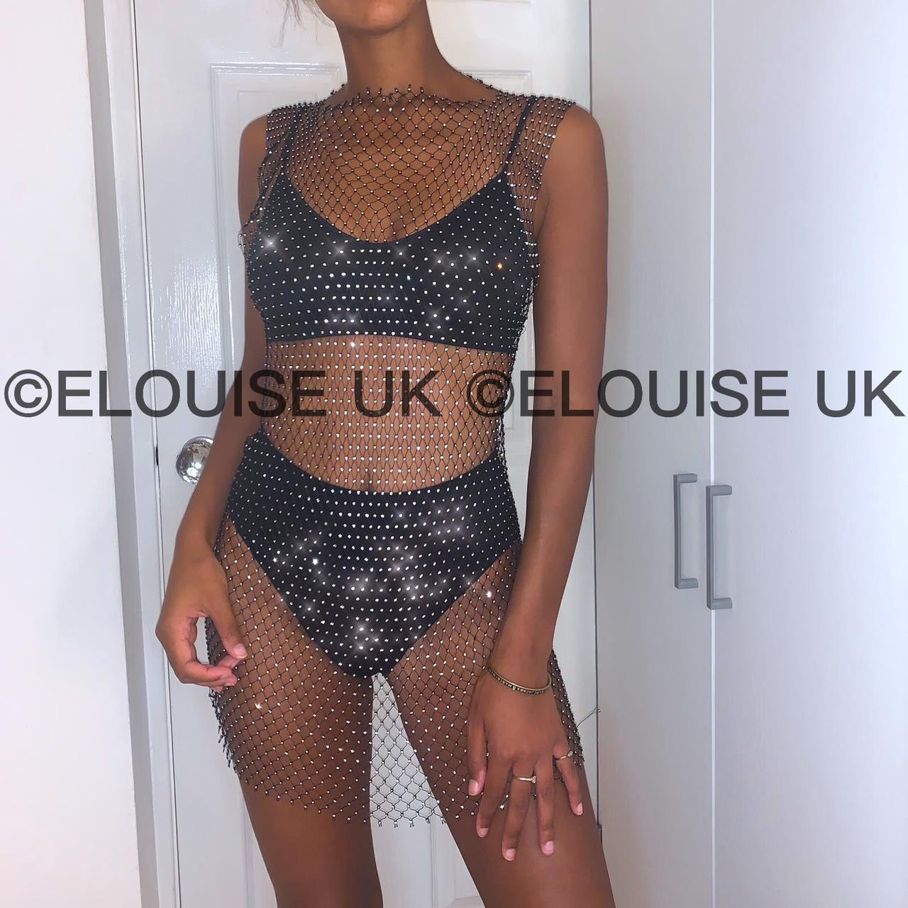 DIAMANTÉ MESH DRESS - BLACK