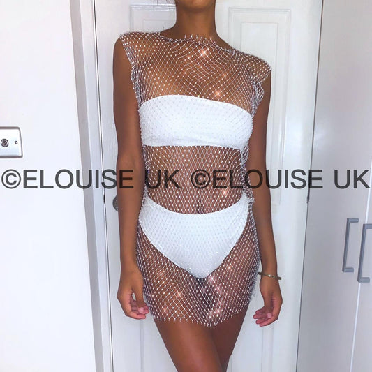 DIAMANTÉ MESH DRESS - WHITE