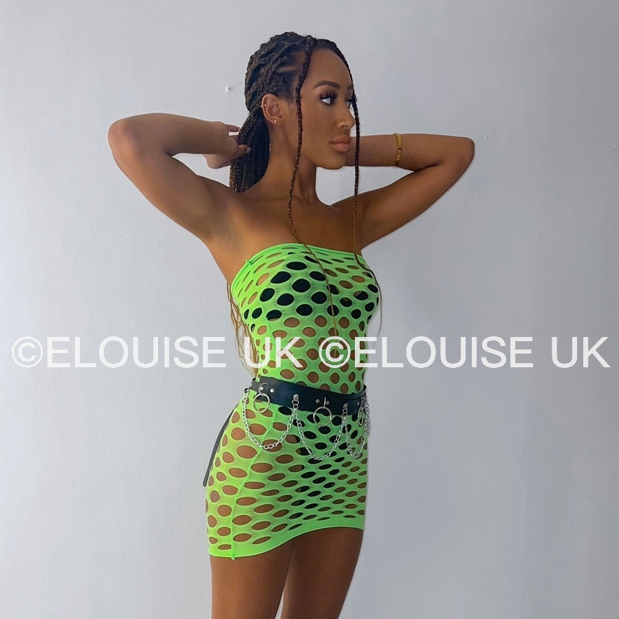 green fishnet festival dress outfit