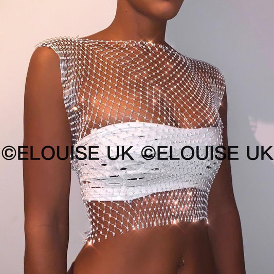 DIAMANTÉ MESH OVERLAY - WHITE