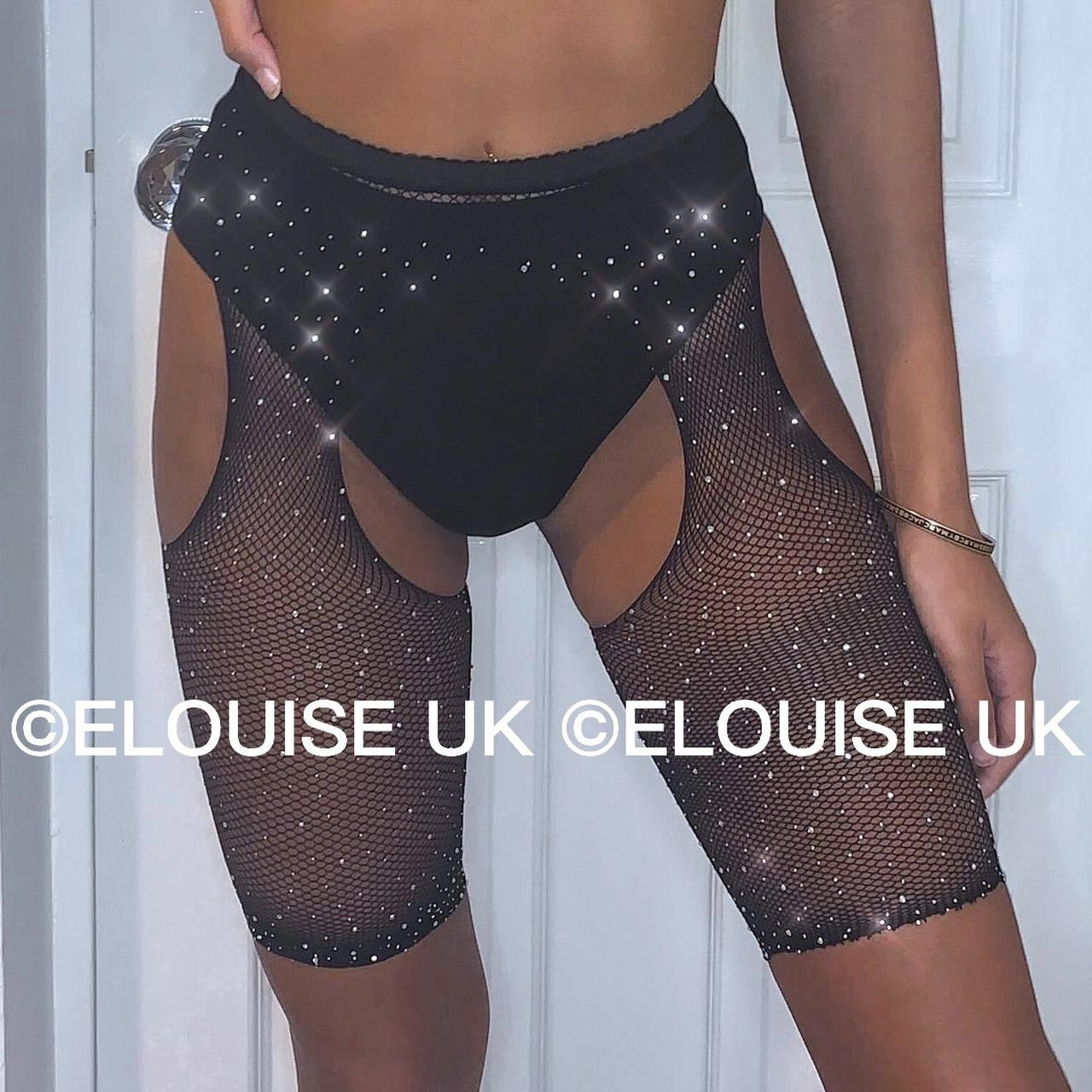 RHINESTONE FISHNET CHAPS - BLACK