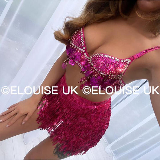 SEQUIN TWO PIECE - HOT PINK