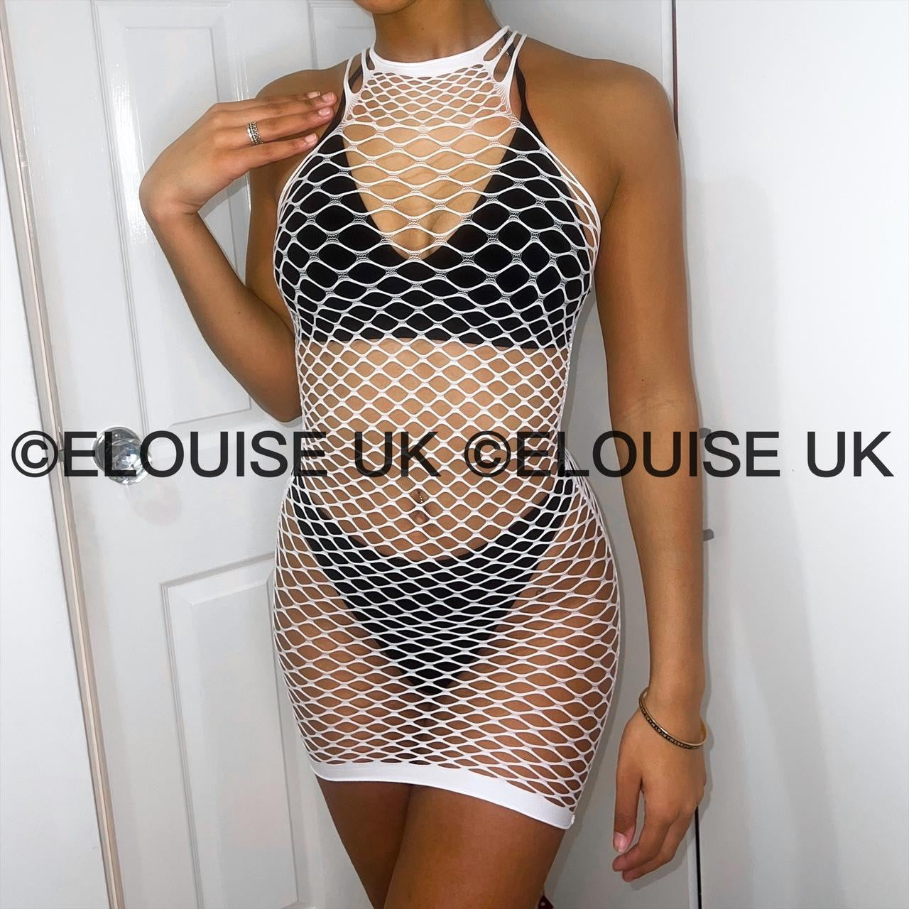 HALTER FISHNET DRESS - WHITE