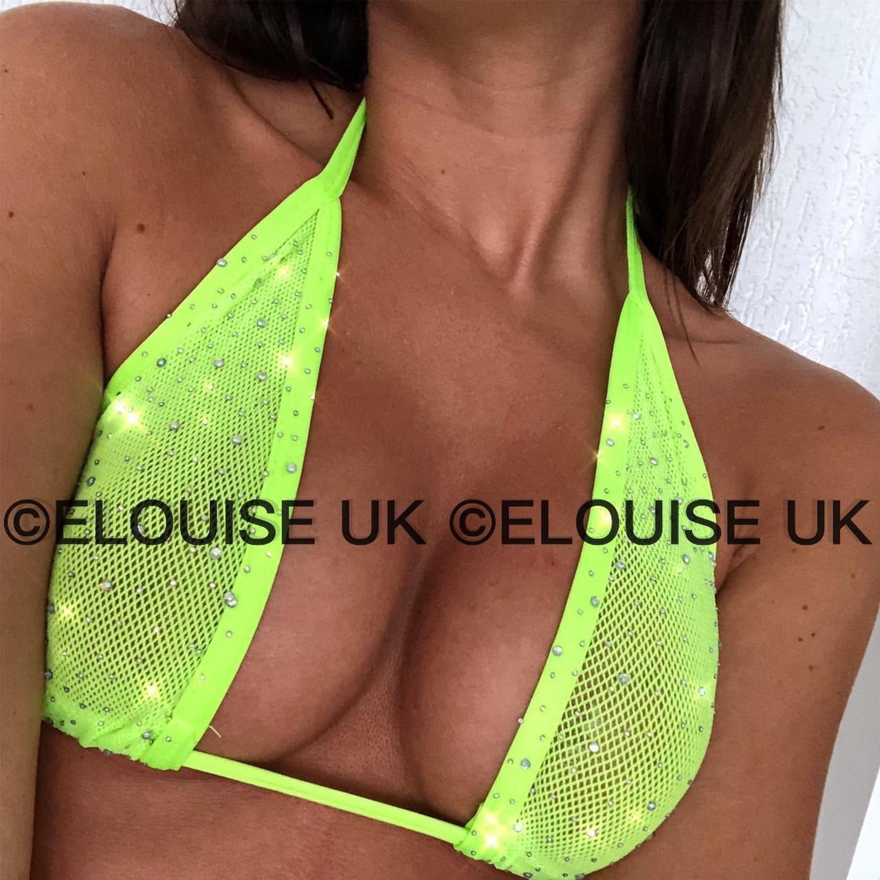 RHINESTONE FISHNET BRALET - LIME