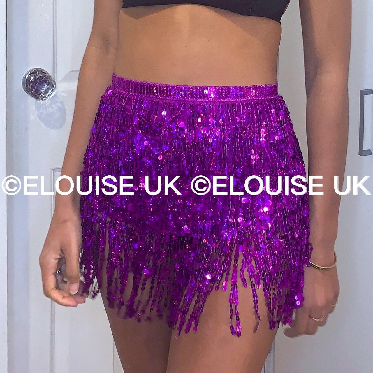 SEQUIN TASSEL SKIRT - PURPLE