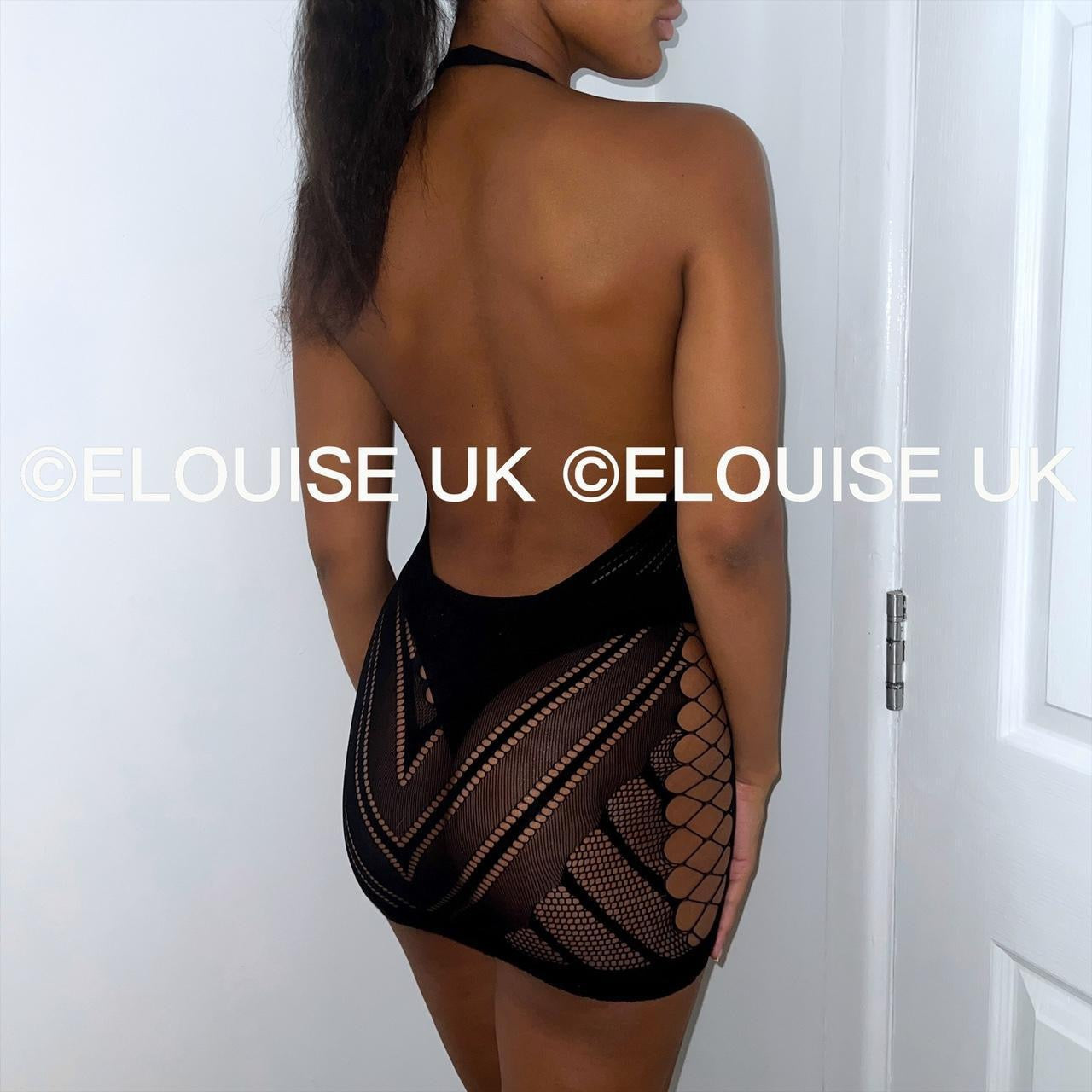 Black fishnet festival dress cut out sheer halter rave dress