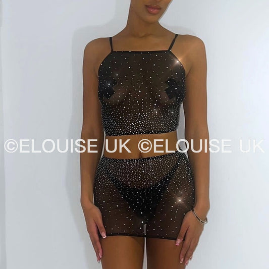 “EMILY” MESH RHINESTONE TWO PIECE