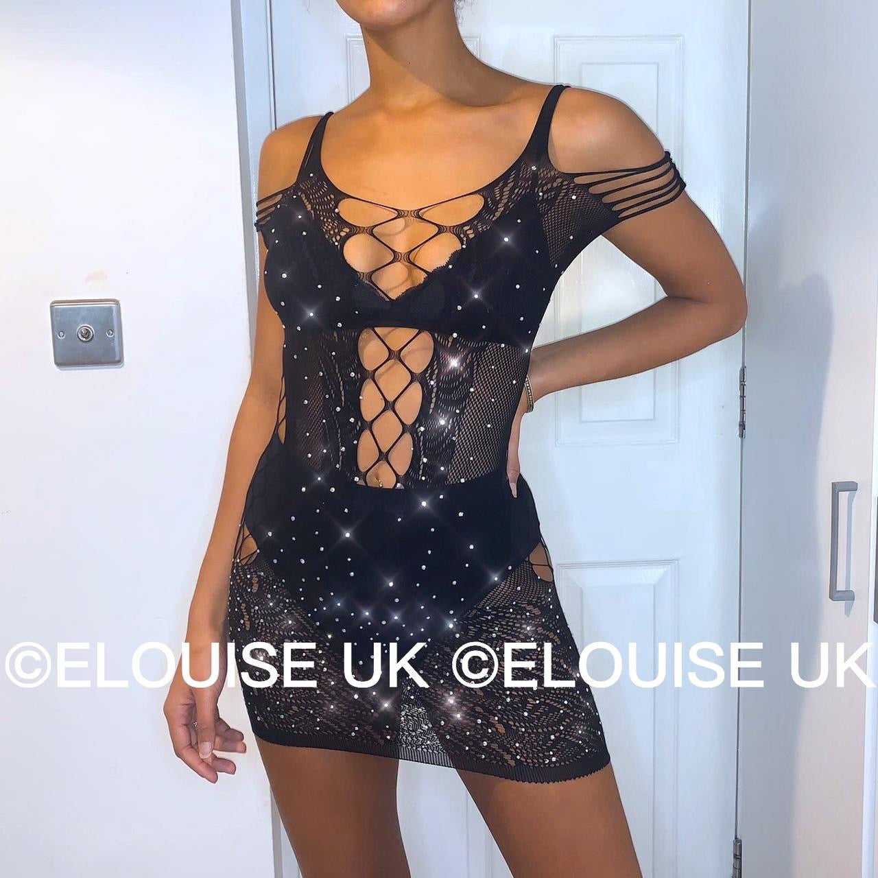 black fishnet diamante dress festival outfit