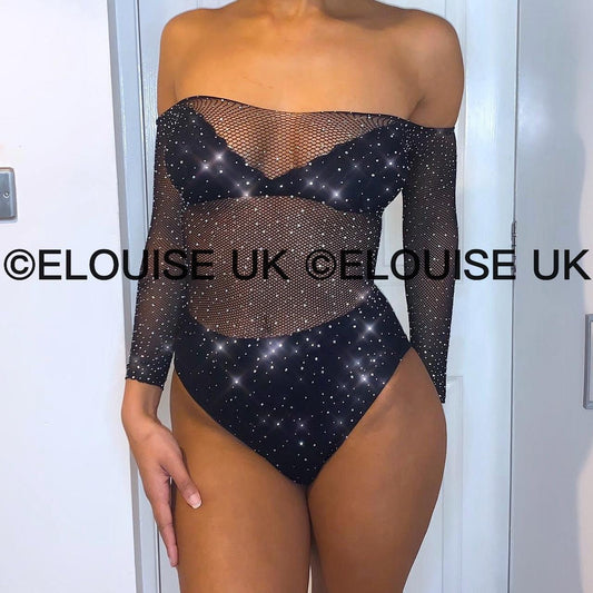 RHINESTONE FISHNET BODYSUIT