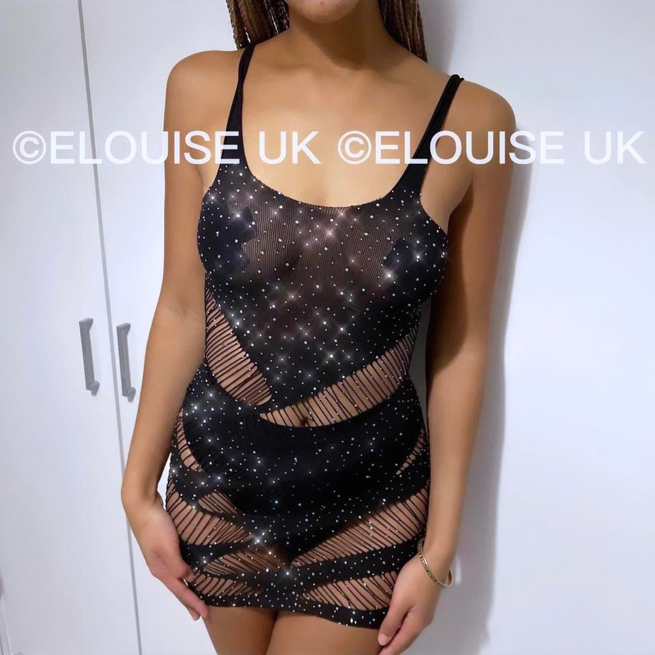 Diamanté Slash Dress - Negro