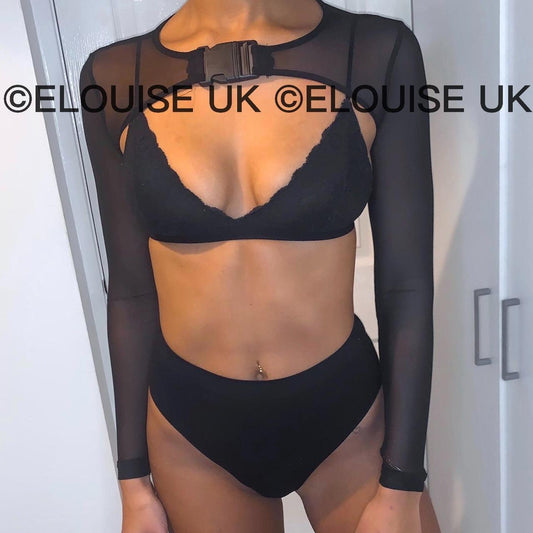 MESH BUCKLE EXTREME CROP TOP - BLACK