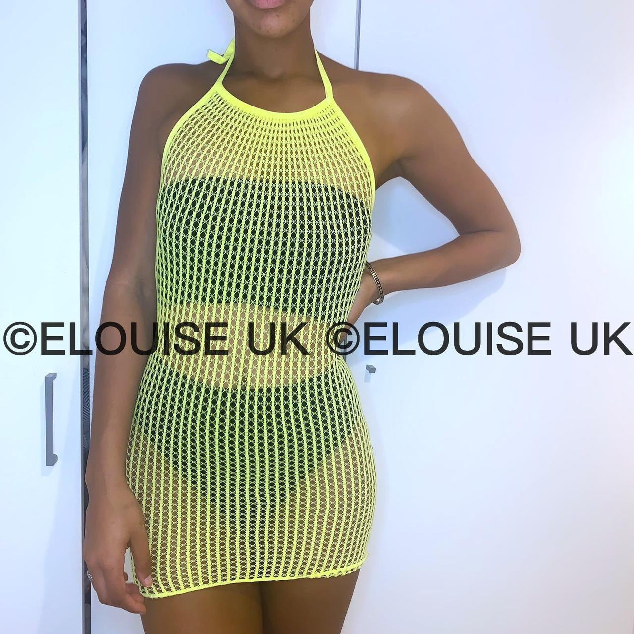 HALTER NECK FISHNET DRESS - YELLOW