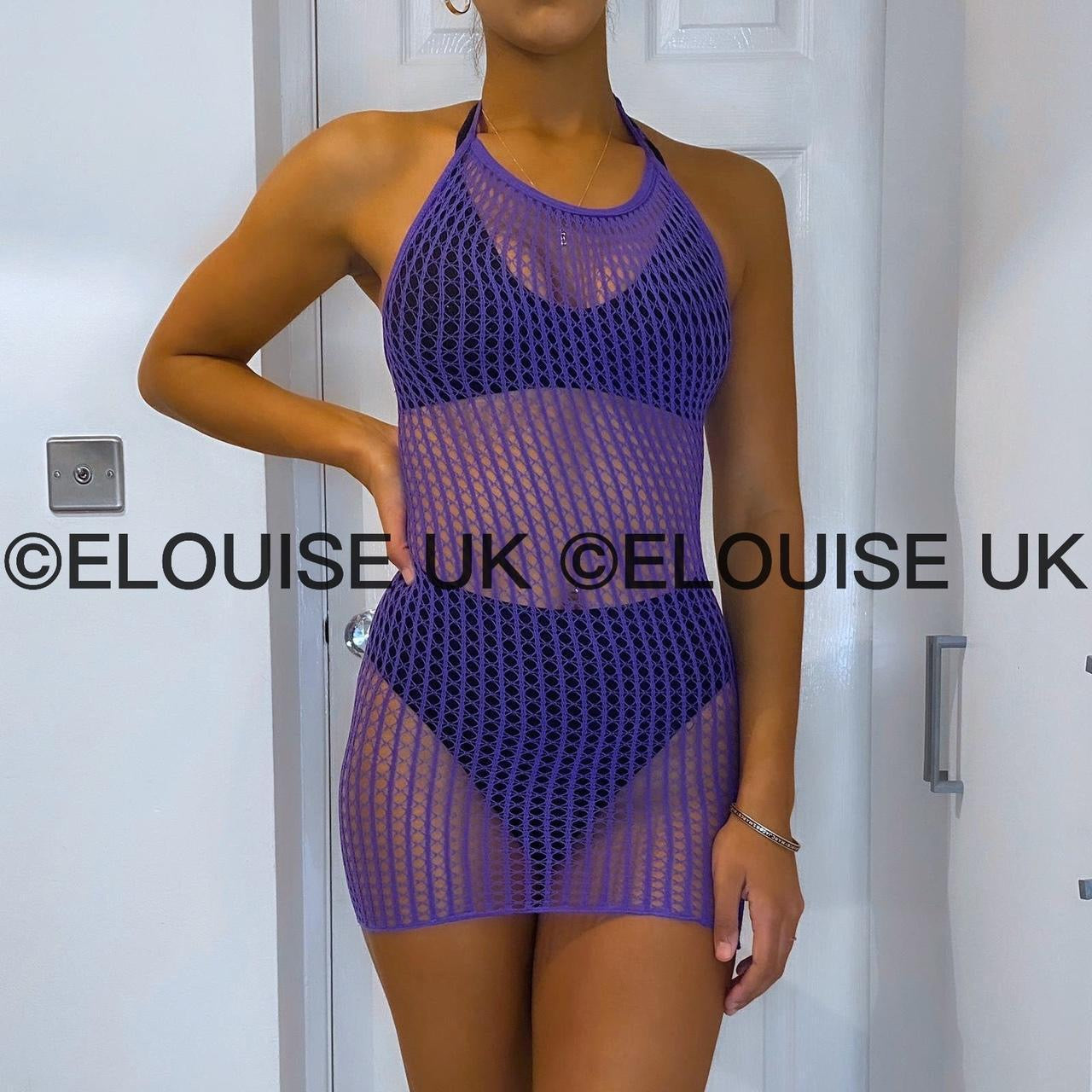 HALTER NECK FISHNET DRESS - PURPLE