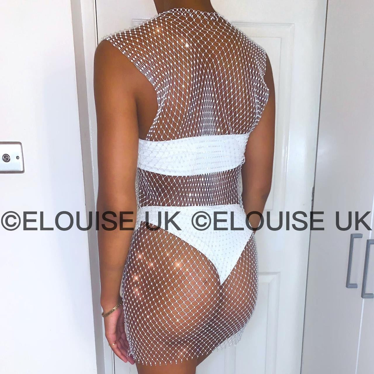 DIAMANTÉ MESH DRESS - WHITE