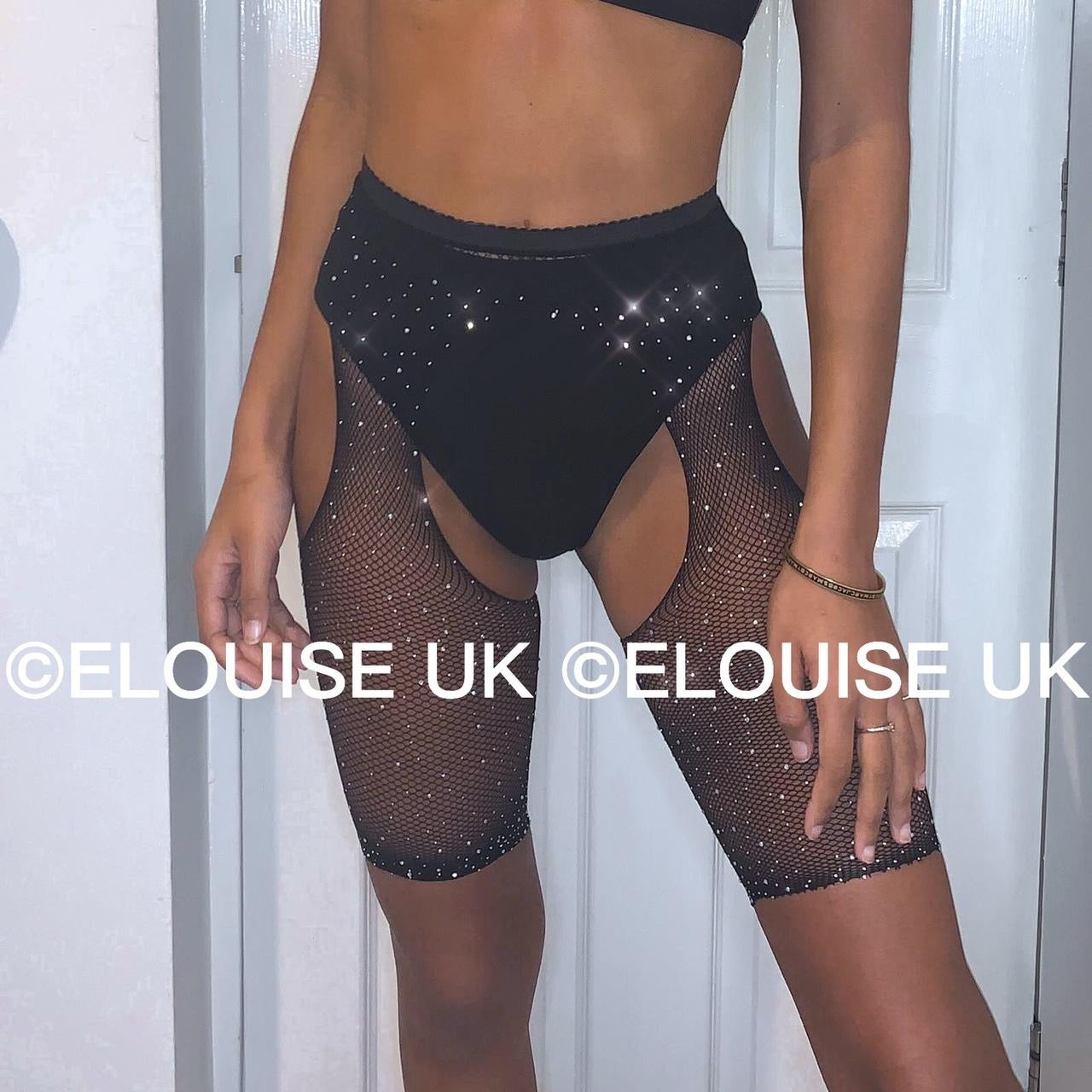 RHINESTONE FISHNET CHAPS - BLACK