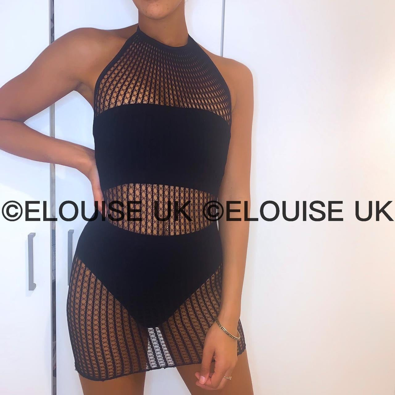 HALTER NECK FISHNET DRESS - BLACK