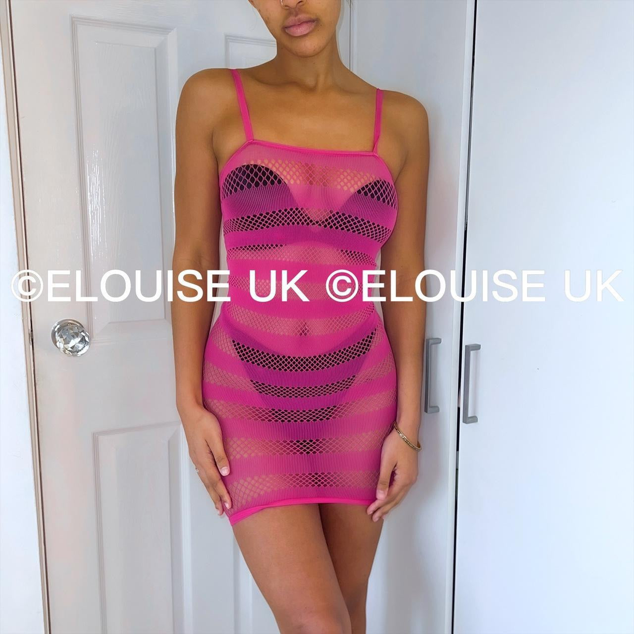 FISHNET STRIPE DRESS - PINK