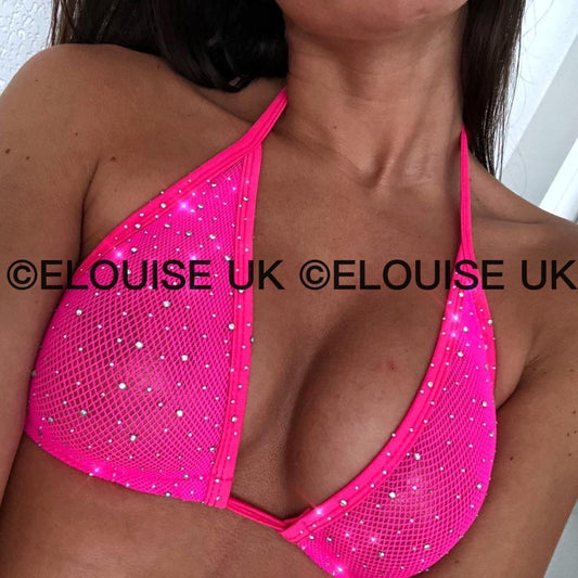 RHINESTONE FISHNET BRALET - PINK