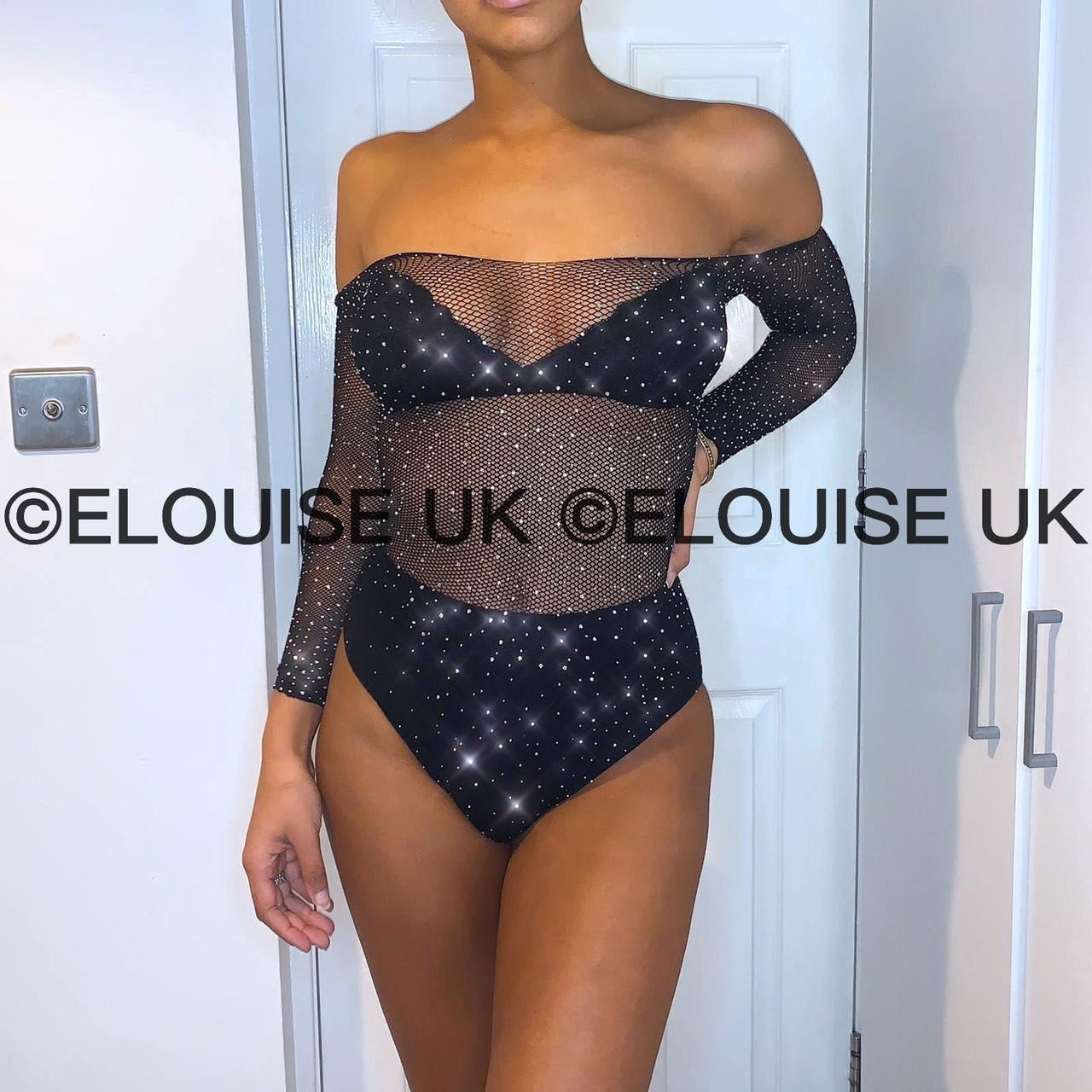 Fishnet rhinestone bodysuit sale