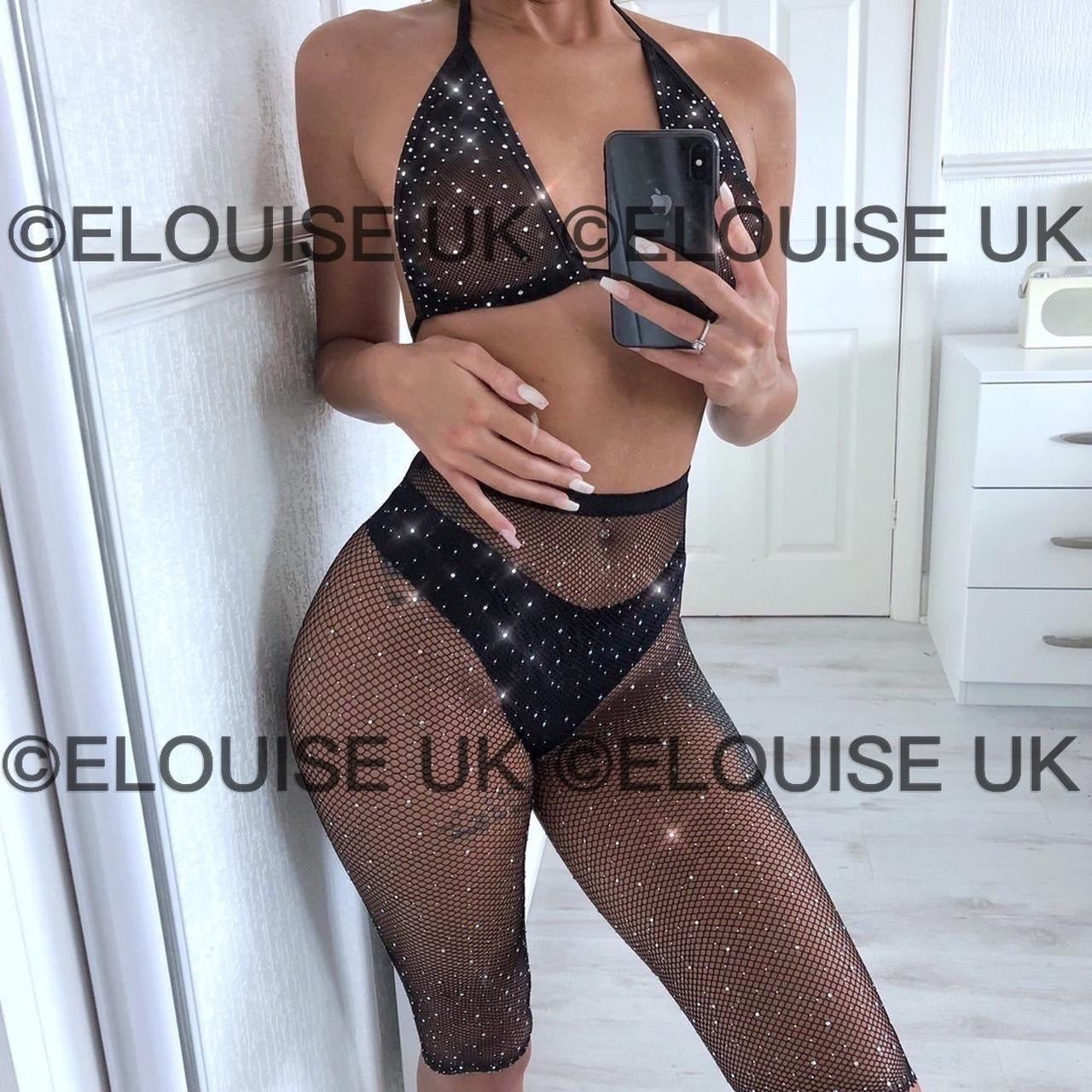 RHINESTONE FISHNET BRALET - BLACK