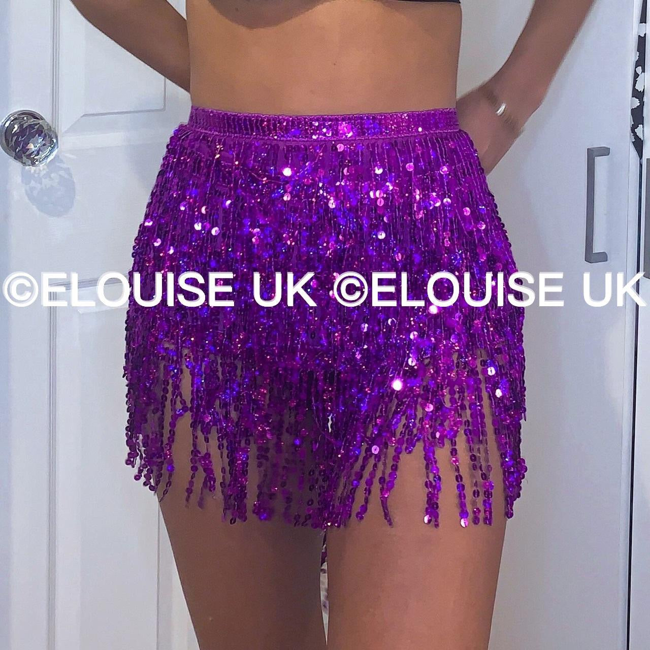 SEQUIN TASSEL SKIRT - PURPLE