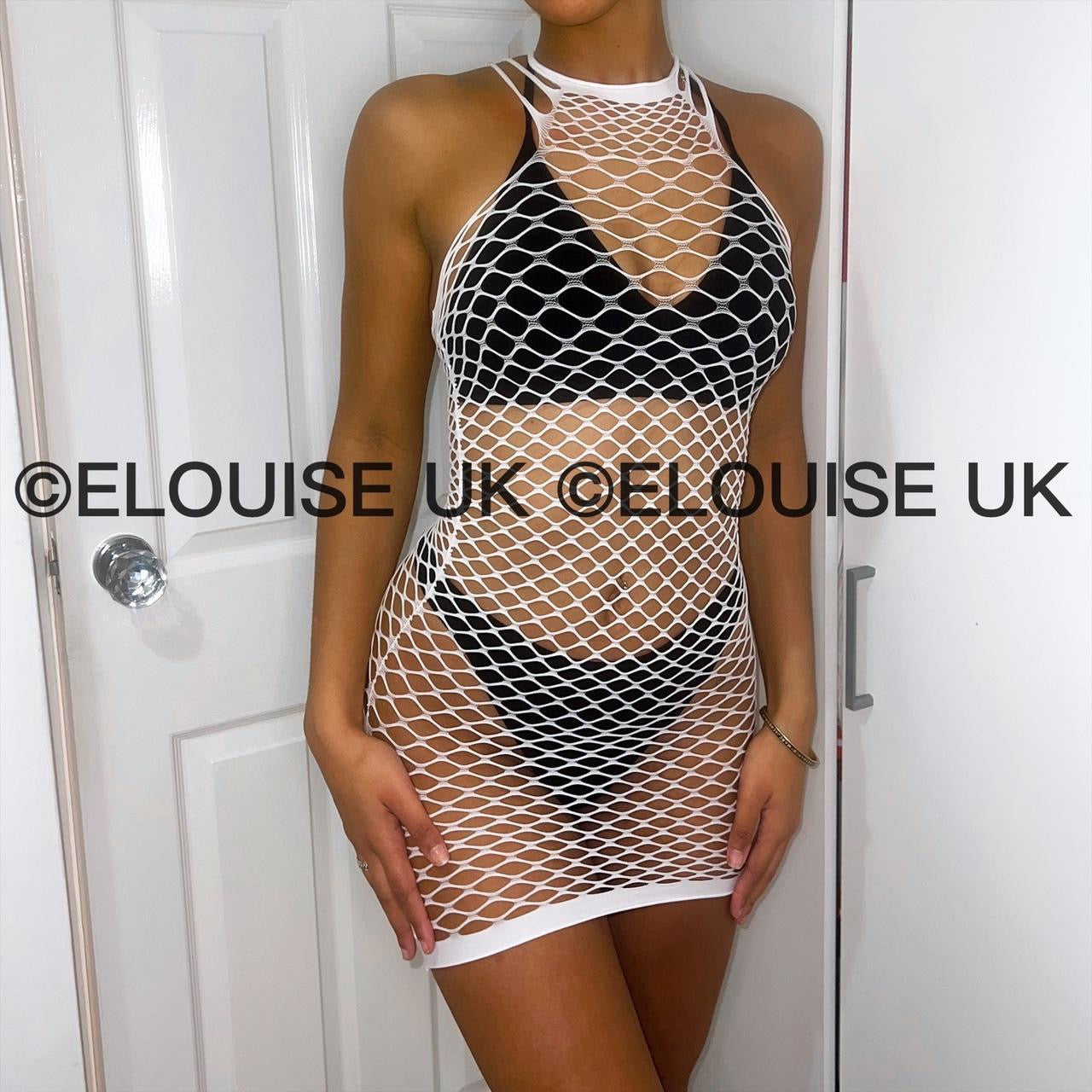 HALTER FISHNET DRESS - WHITE