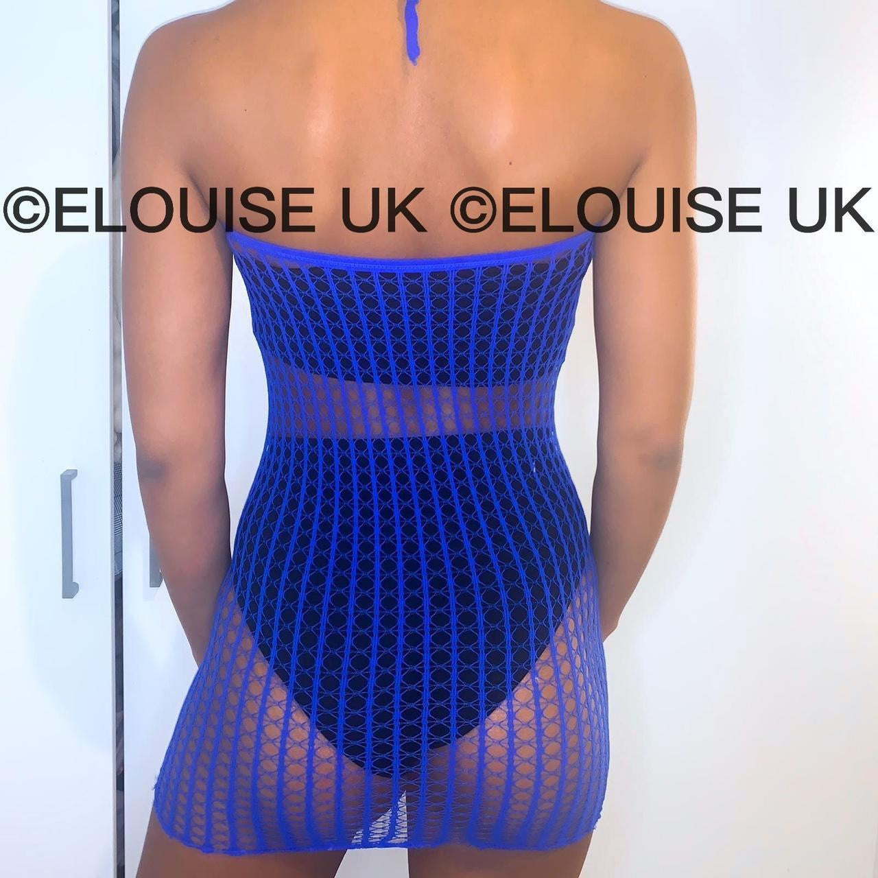 HALTER NECK FISHNET DRESS - BLUE