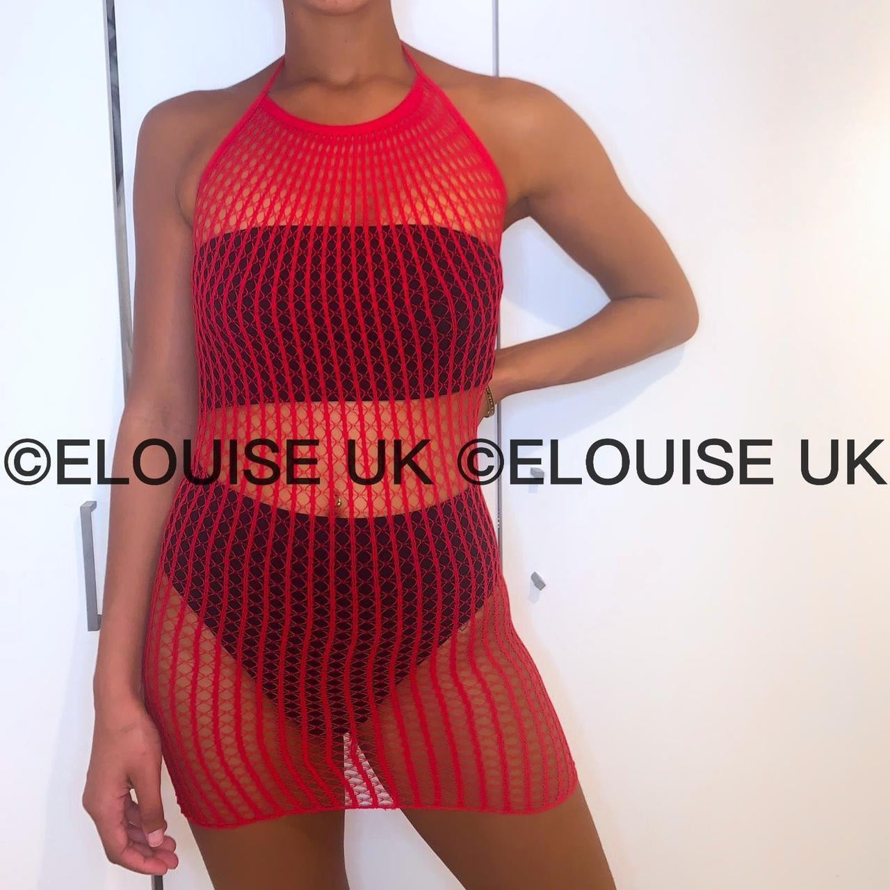 HALTER NECK FISHNET DRESS - RED