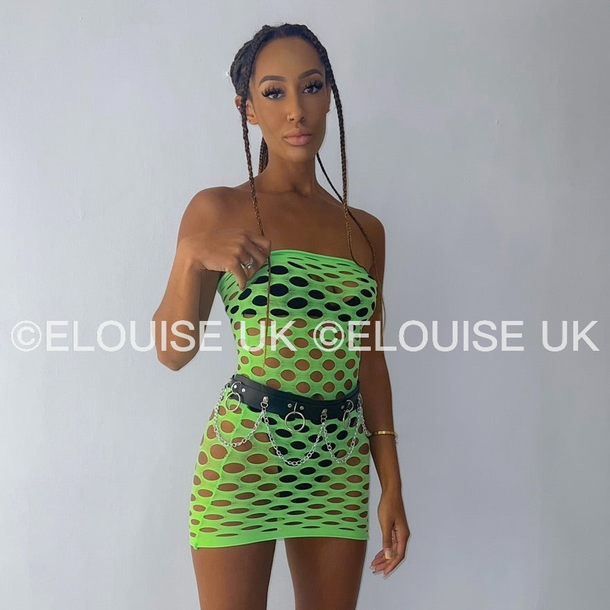 green fishnet festival dress outfit