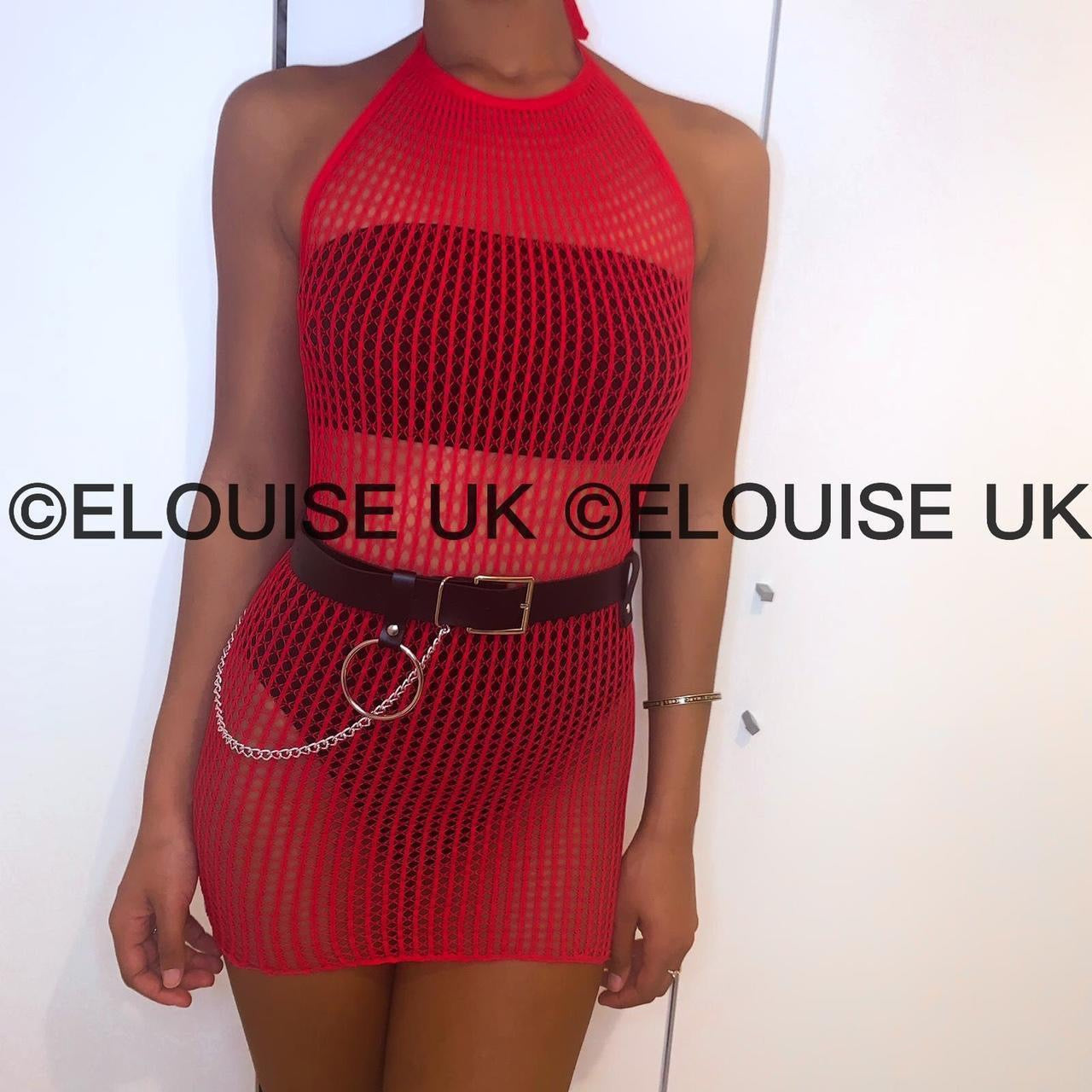 HALTER NECK FISHNET DRESS - RED