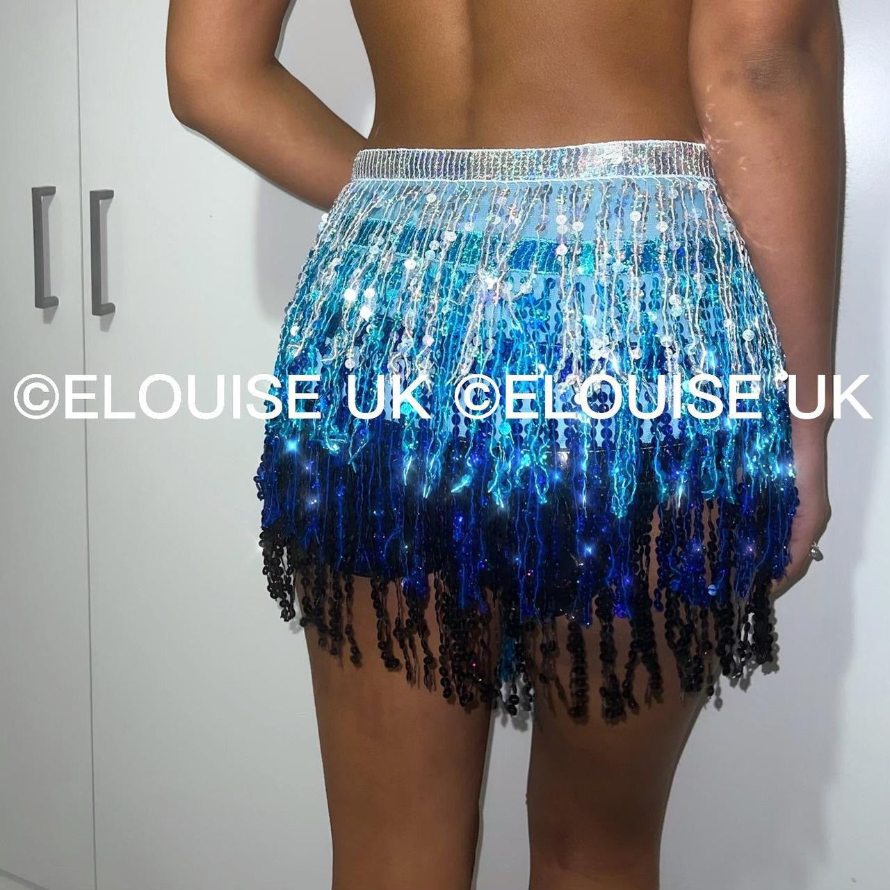 SEQUIN TASSEL SKIRT - BLUE & SILVER