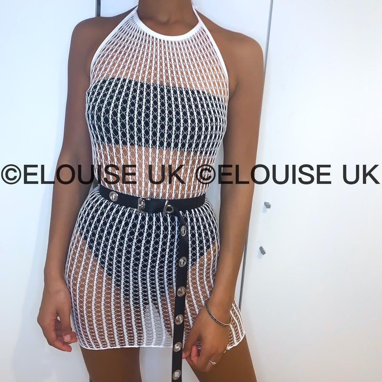 HALTER NECK FISHNET DRESS - WHITE