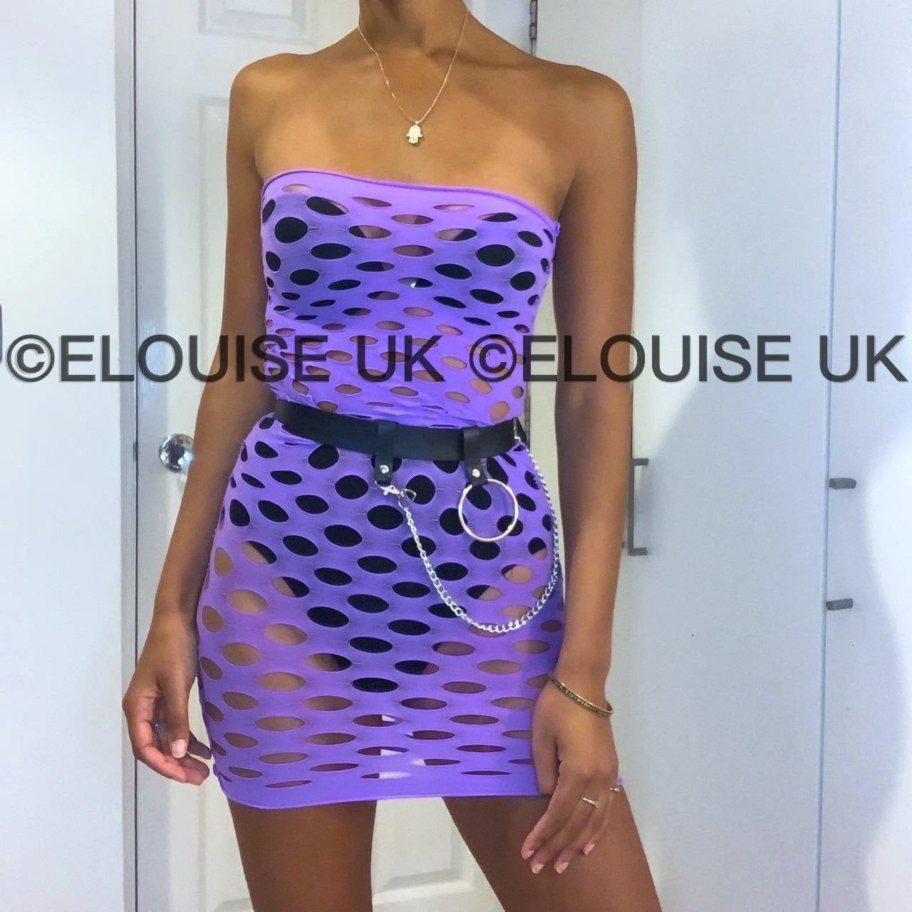 lilac fishnet festival dress outfit