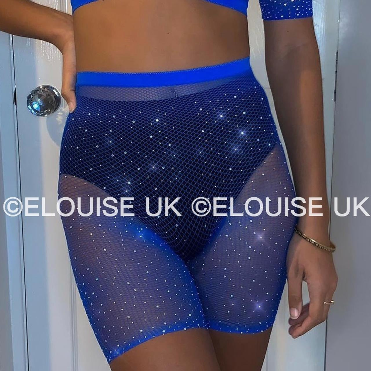 RHINESTONE FISHNET SHORTS - BLUE