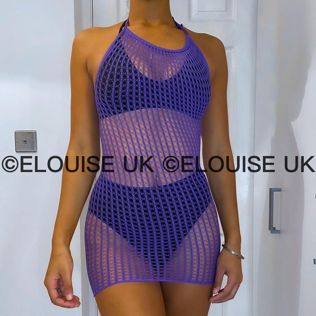 HALTER NECK FISHNET DRESS - PURPLE