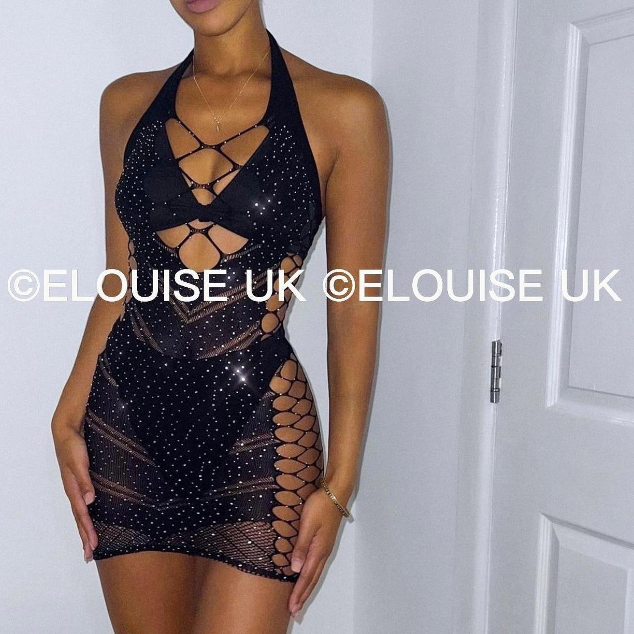 “BRIELLE” MESH CUT OUT DIAMANTÉ DRESS