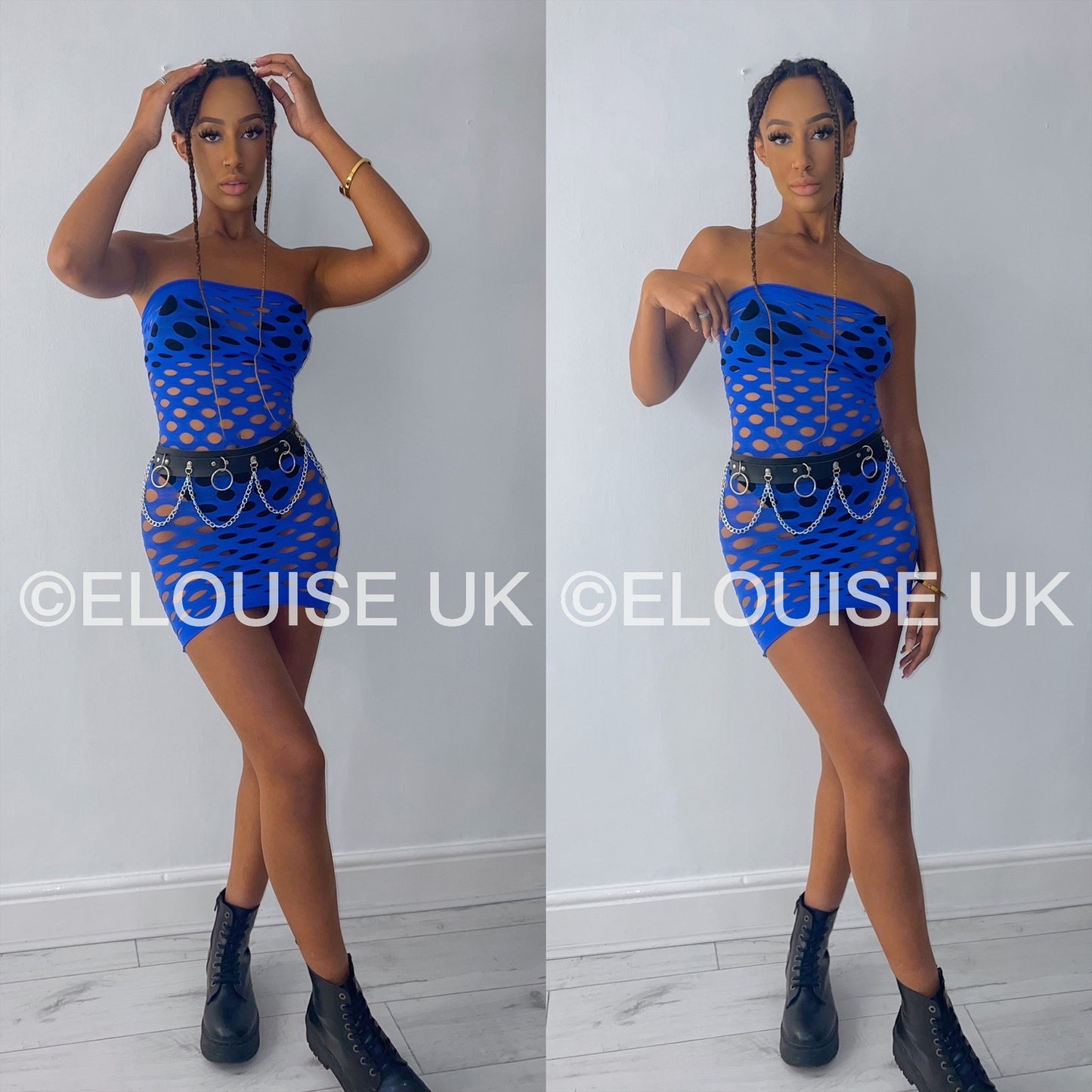 blue fishnet festival dress outfit