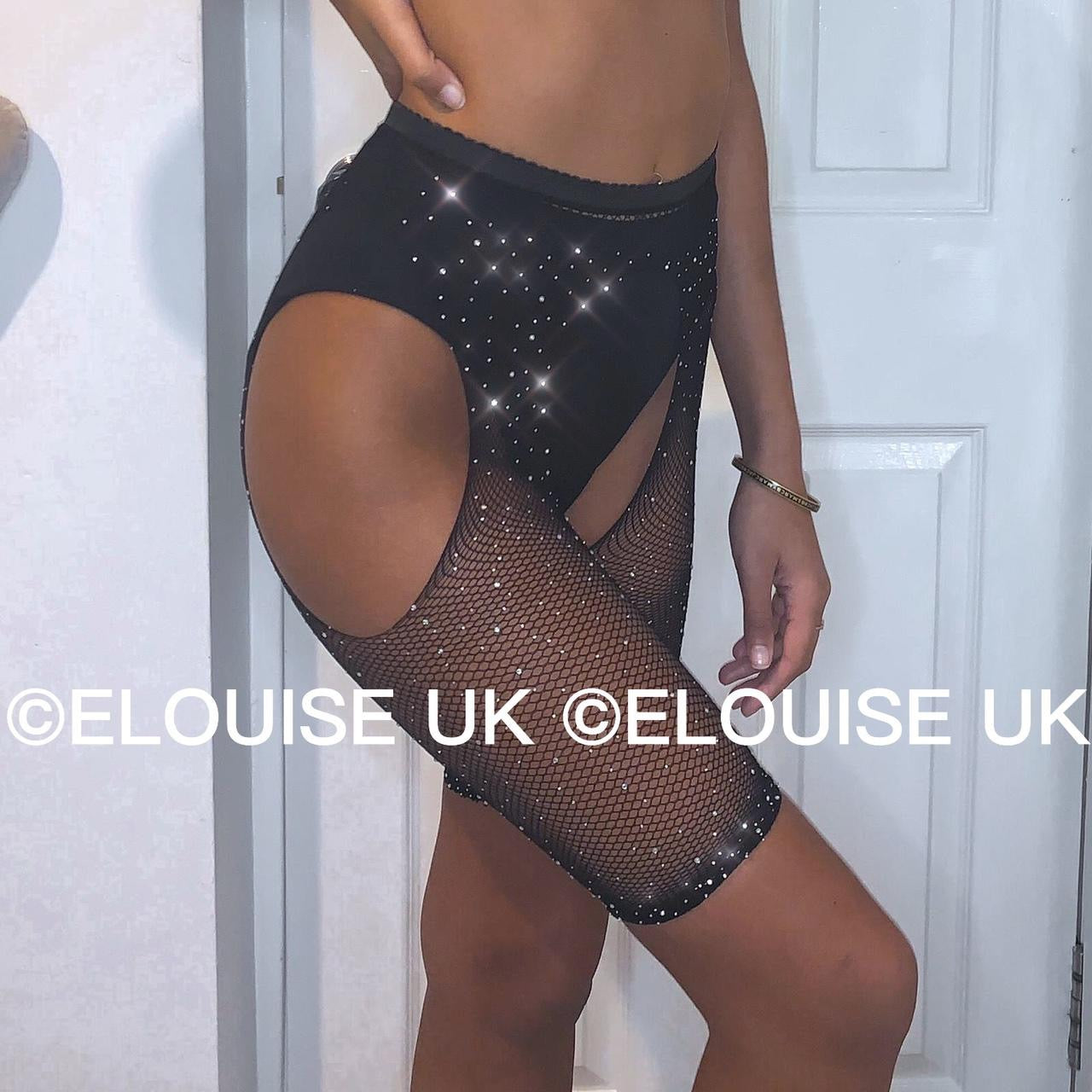 RHINESTONE FISHNET CHAPS - BLACK